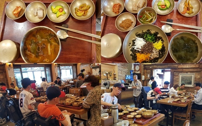 점심 메뉴 육계장과 곤달비비빔밥 식사 하는 모습 사진 4장 점심 메뉴 육계장과 곤달비비빔밥 식사 하는 모습 사진 4장