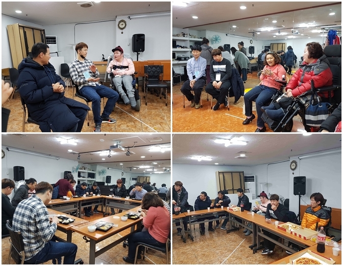 얘기나누는 모습과 식사와 간식 먹는 모습 얘기나누는 모습과 식사와 간식 먹는 모습