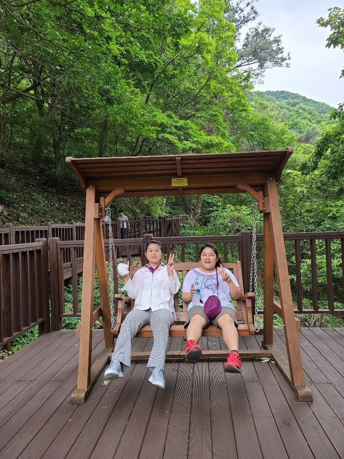 권지향님과, 전지현님 그네타는 중 권지향님과, 유영신님 그네타는 중